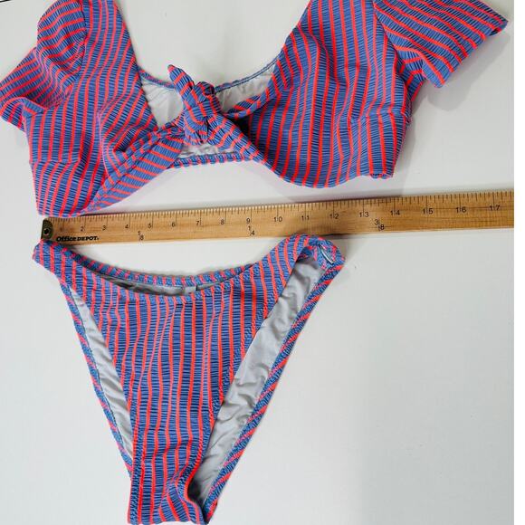 Solid & Striped Lilac & Orange Striped Front Tie Bikini 2 Piece Bathing Suit M - Picture 5 of 12
